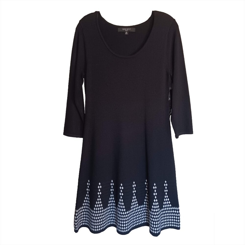 Nine West NWT Knit Dress with Ivory Diamond Detail, Flaired Bottom